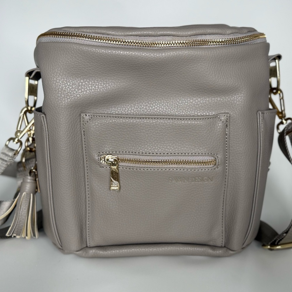 Fawn Design Gold Gray Backpack with Modern Style